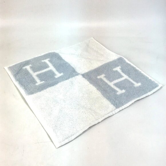 HERMES H logo Avalon Hand towel towel cotton Blue x White Unused - Picture 4 of 7